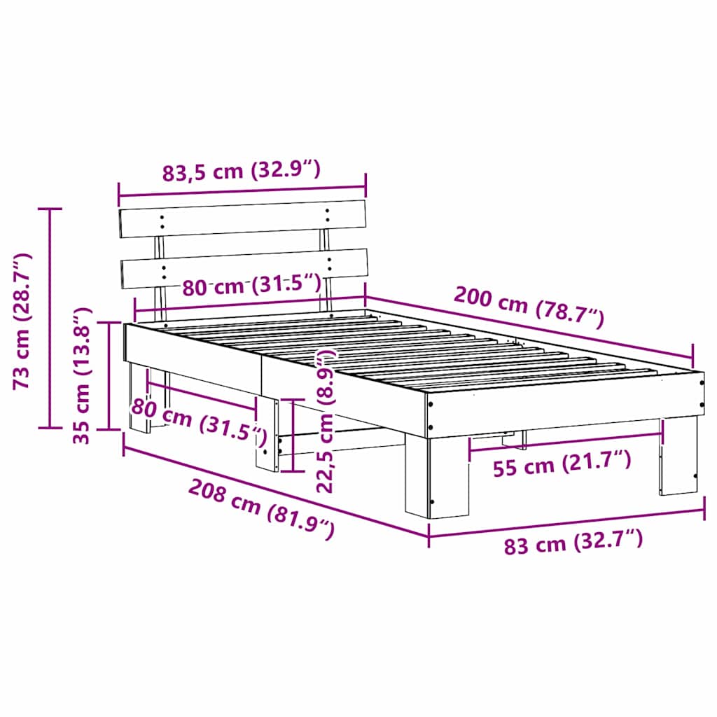 Struttura del letto Bianco 80 x 200 cm Pino massello | homemem39