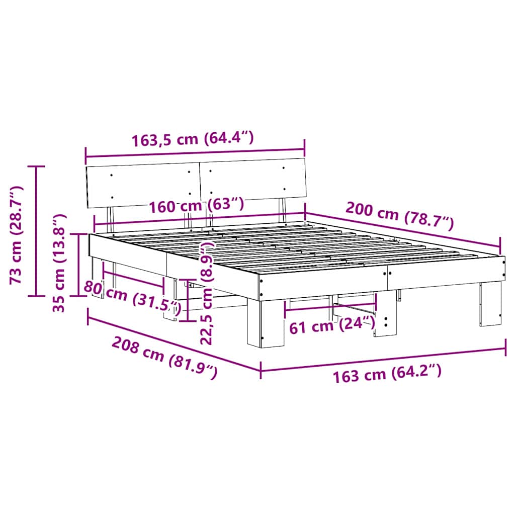 Struttura del letto Marrone cerato 160 x 200 cm Pino massello | homemem39