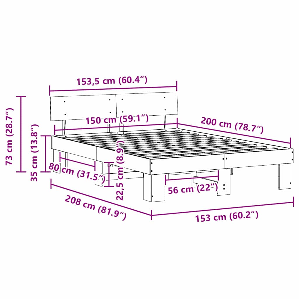Struttura del letto Marrone cerato 150 x 200 cm Pino massello | homemem39