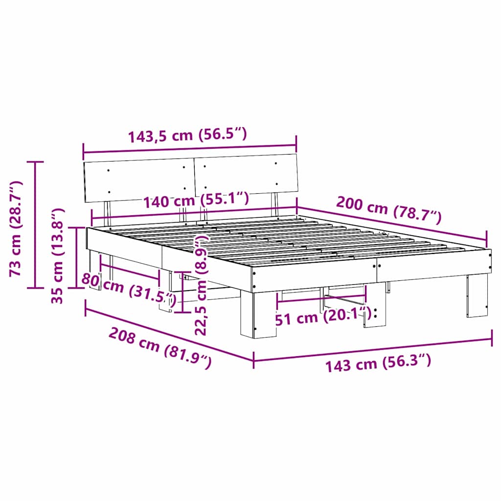 Struttura del letto Bianco 140 x 200 cm Pino massello | homemem39