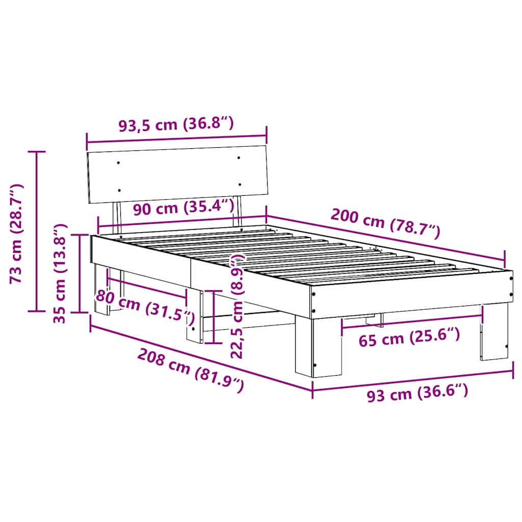 Struttura del letto Marrone cerato 90 x 200 cm Pino massello | homemem39