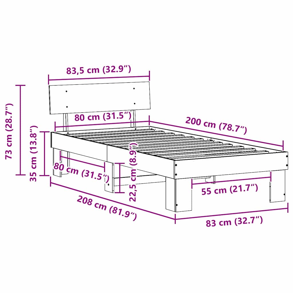 Struttura del letto Bianco 80 x 200 cm Pino massello | homemem39