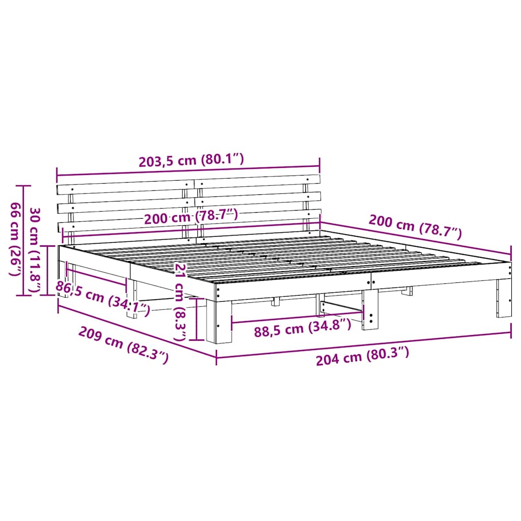 Struttura del letto Naturale 200 x 200 cm Pino massello