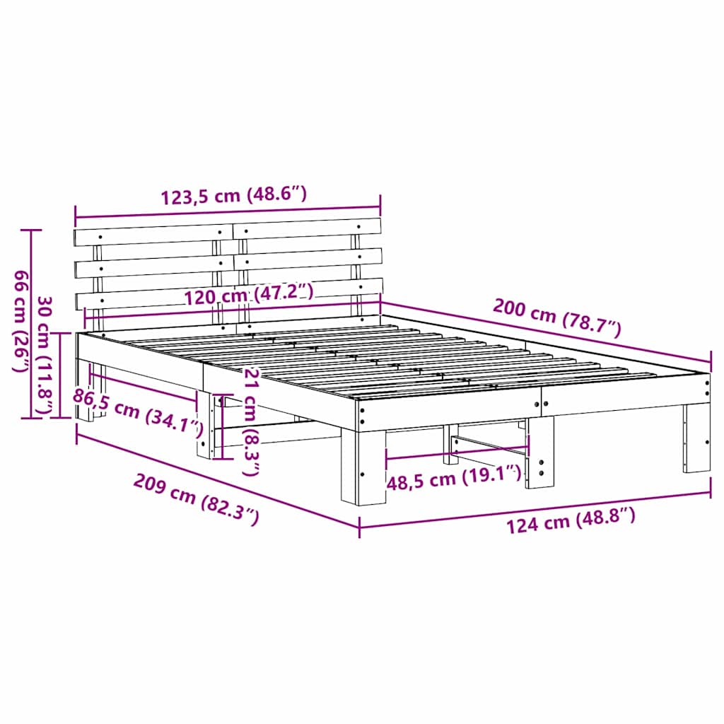 Struttura del letto Marrone cerato 120 x 200 cm Pino massello