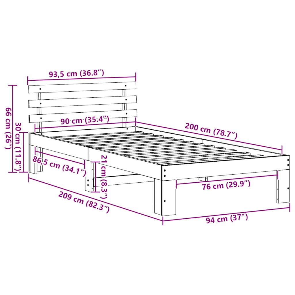 Struttura del letto Marrone cerato 90 x 200 cm Pino massello | homemem39