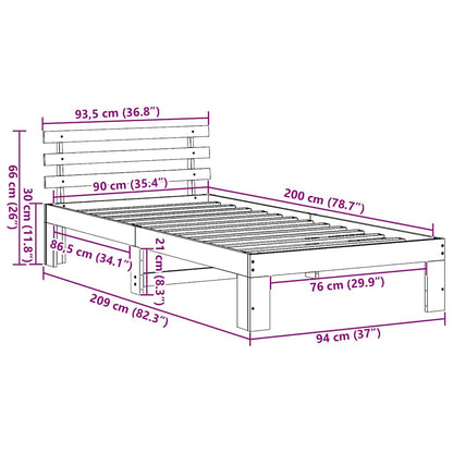 Struttura del letto Marrone cerato 90 x 200 cm Pino massello | homemem39