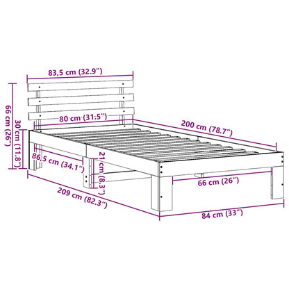 Struttura del letto Bianco 80 x 200 cm Pino massello | homemem39