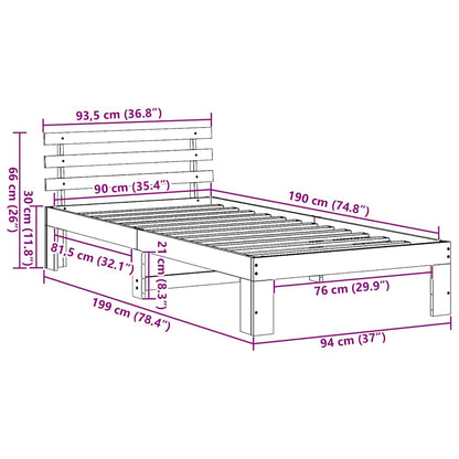 Struttura del letto Bianco 90 x 190 cm Pino massello | homemem39