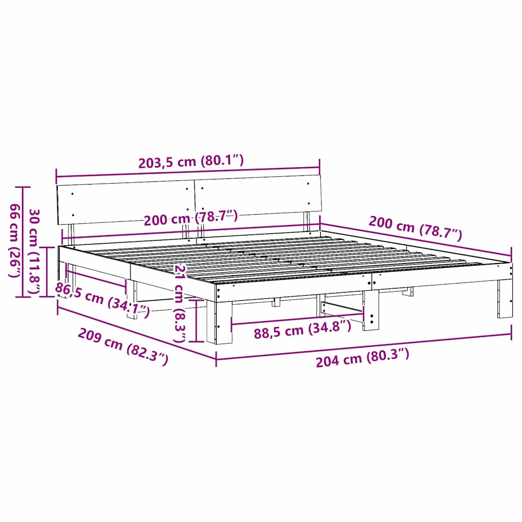 Struttura del letto Bianco 200 x 200 cm Pino massello