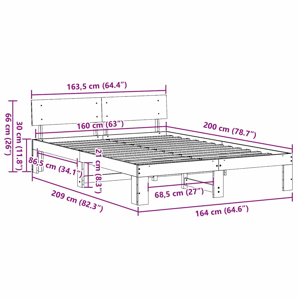 Struttura del letto Marrone cerato 160 x 200 cm Pino massello | homemem39