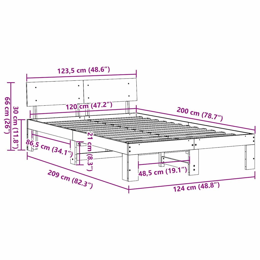 Struttura del letto Marrone cerato 120 x 200 cm Pino massello | homemem39