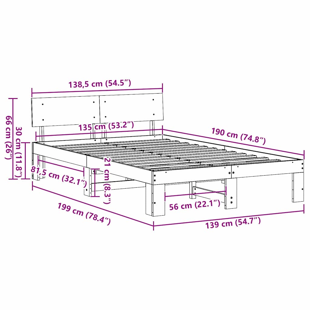 Struttura del letto Naturale 135 x 190 cm Pino massello