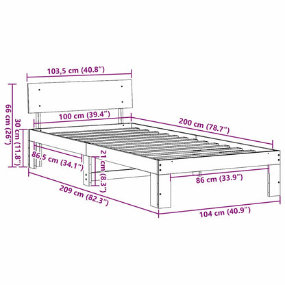 Struttura del letto Bianco 100 x 200 cm Pino massello | homemem39