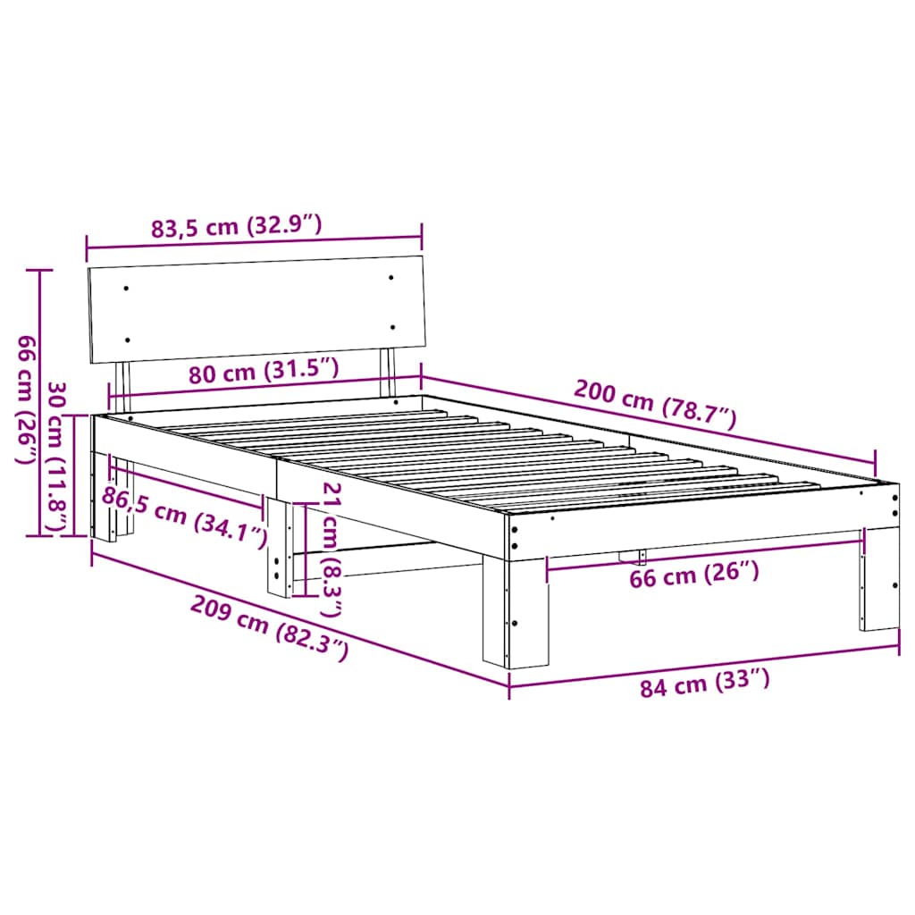 Struttura del letto Marrone cerato 80 x 200 cm Pino massello