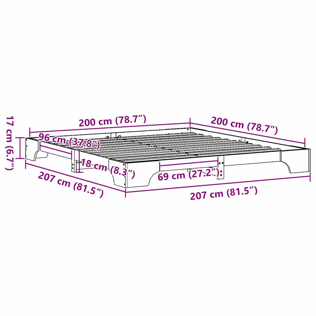 Struttura del letto Bianco 200 x 200 cm Pino massello | homemem39