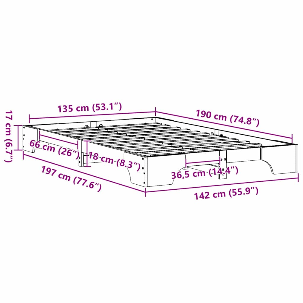 Struttura del letto Marrone cerato 135 x 190 cm Pino massello | homemem39