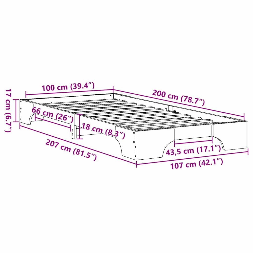 Struttura del letto Bianco 100 x 200 cm Pino massello | homemem39