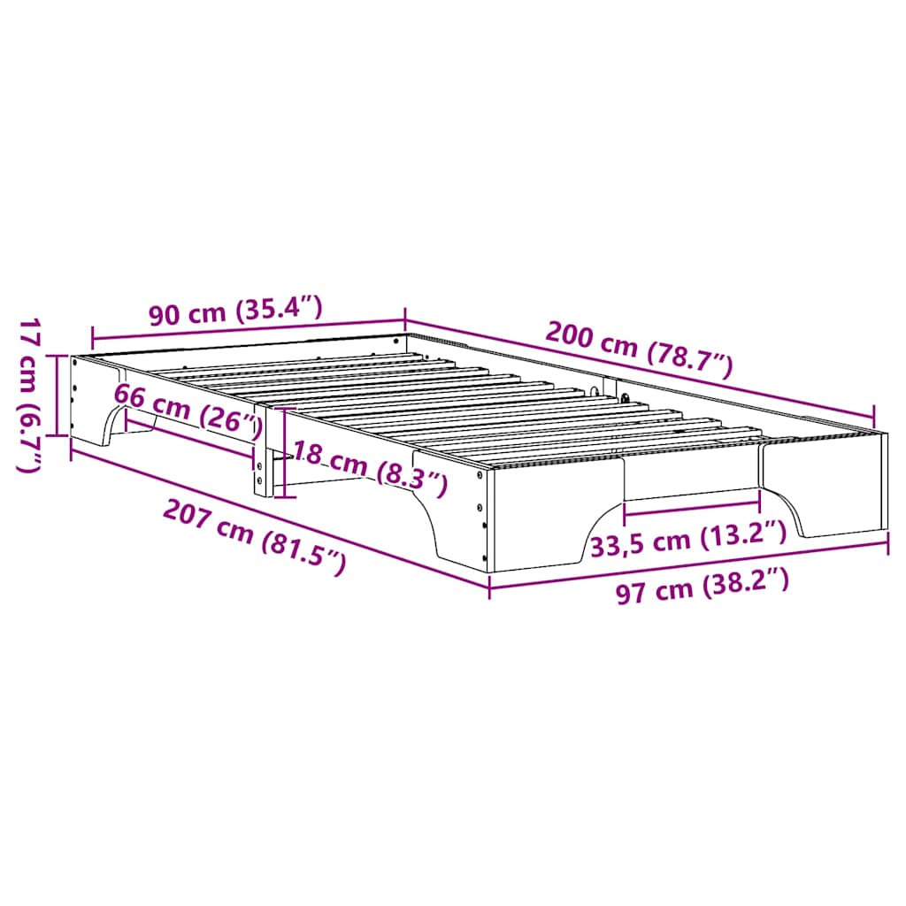 Struttura del letto Marrone cerato 90 x 200 cm Pino massello