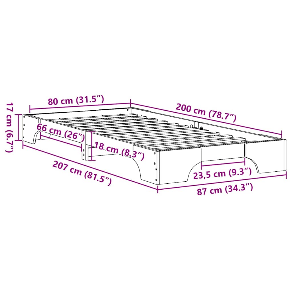 Struttura del letto Marrone cerato 80 x 200 cm Pino massello