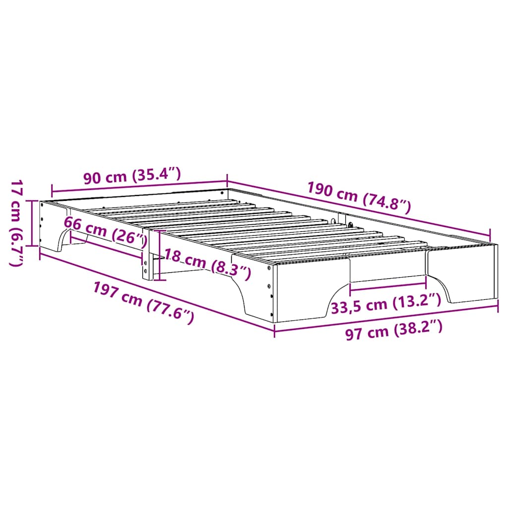 Struttura del letto Bianco 90 x 190 cm Pino massello