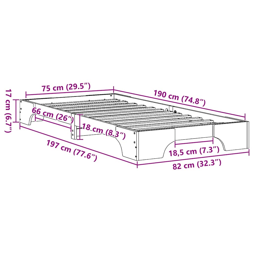 Struttura del letto Bianco 75 x 190 cm Pino massello