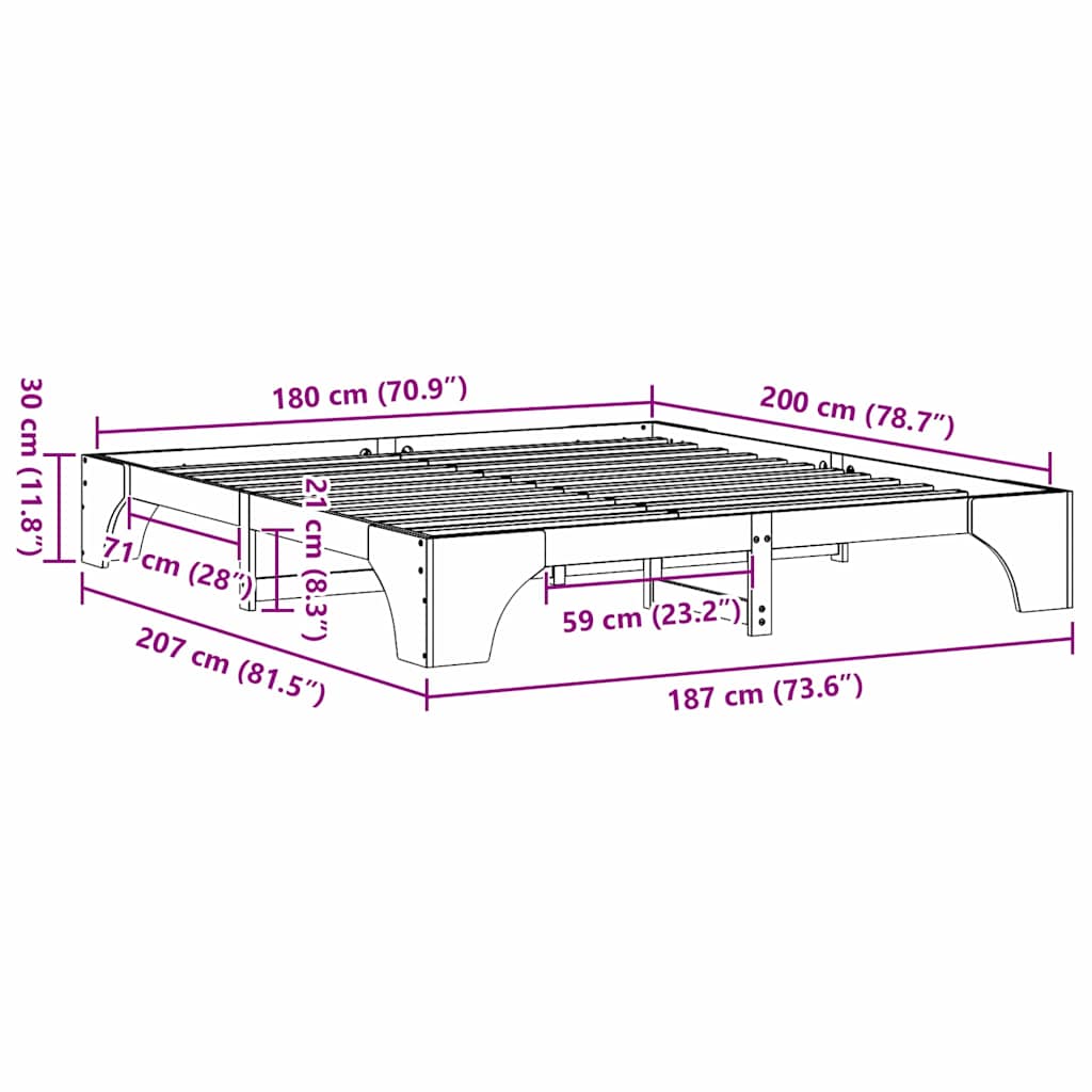 Struttura del letto Naturale 180 x 200 cm Pino massello