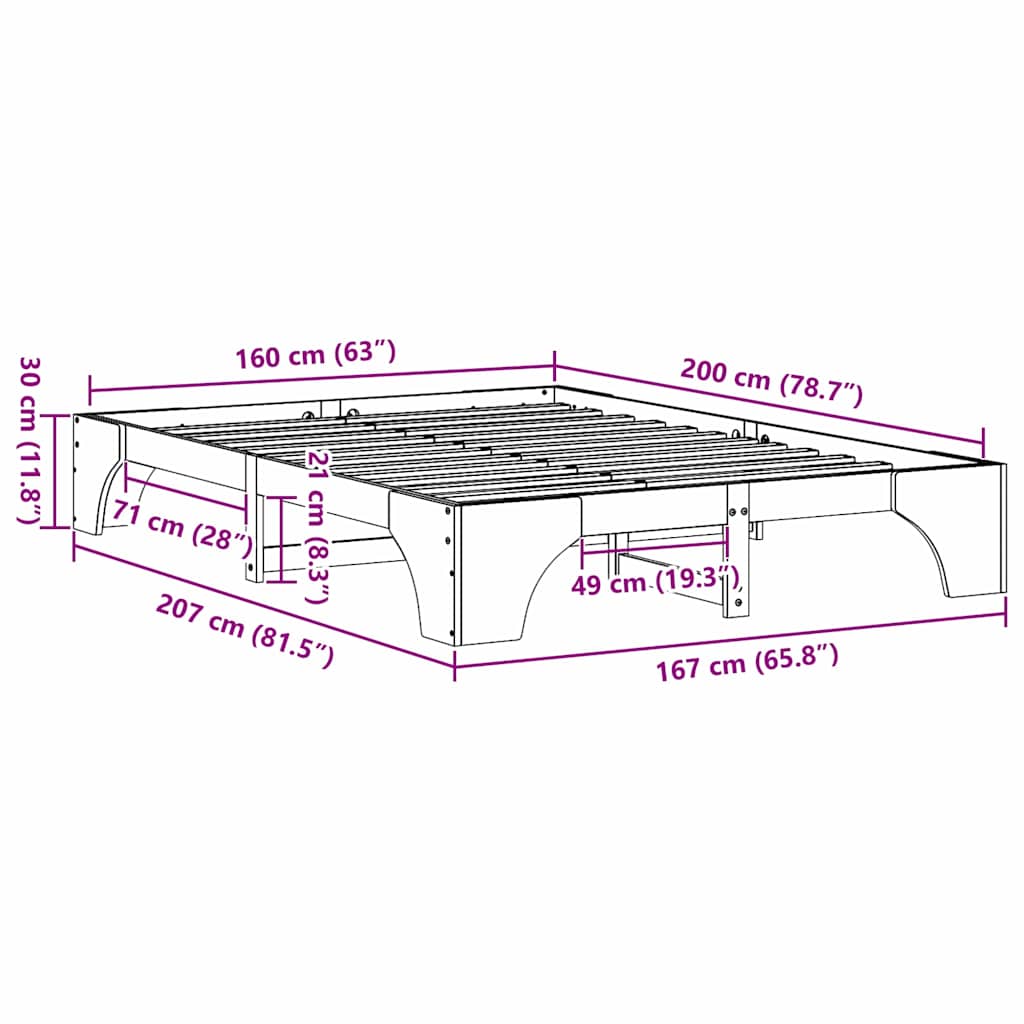 Struttura del letto Marrone cerato 160 x 200 cm Pino massello