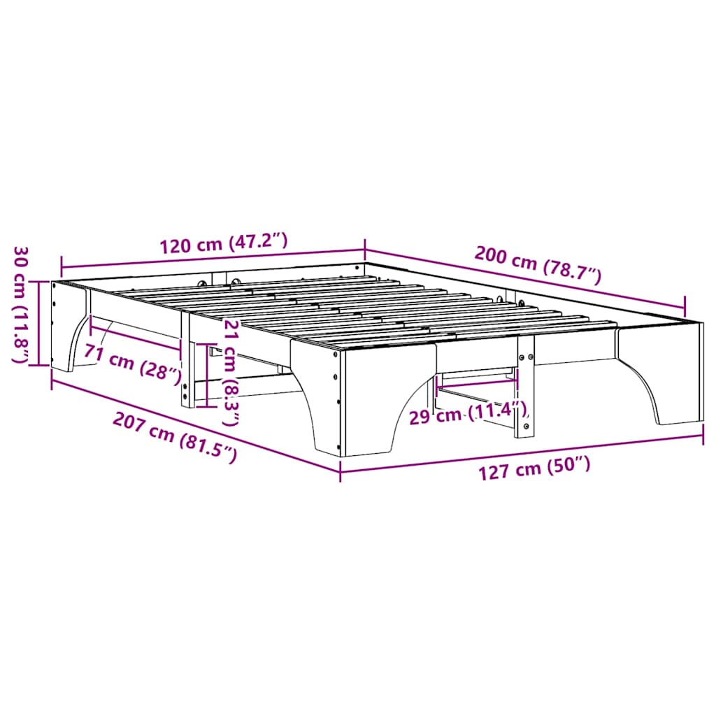 Struttura del letto Naturale 120 x 200 cm Pino massello