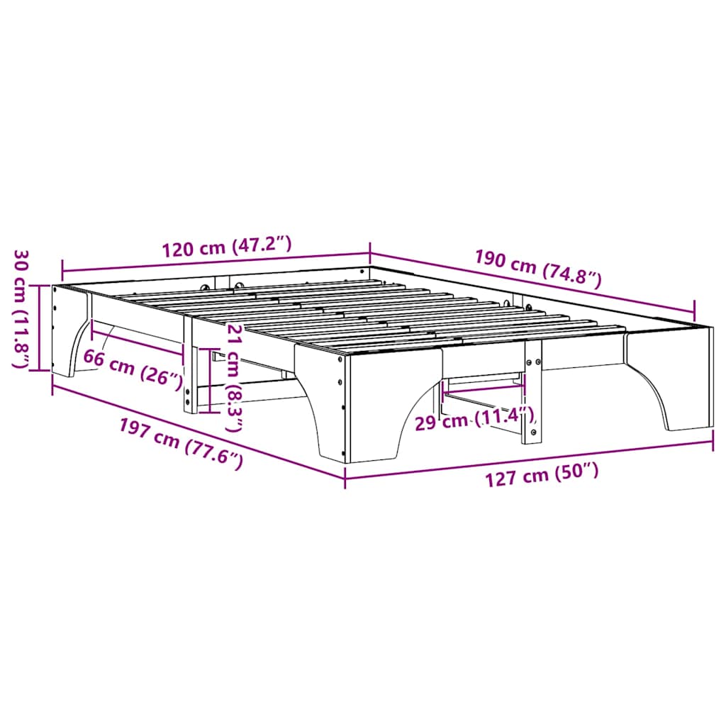 Struttura del letto Marrone cerato 120 x 190 cm Pino massello