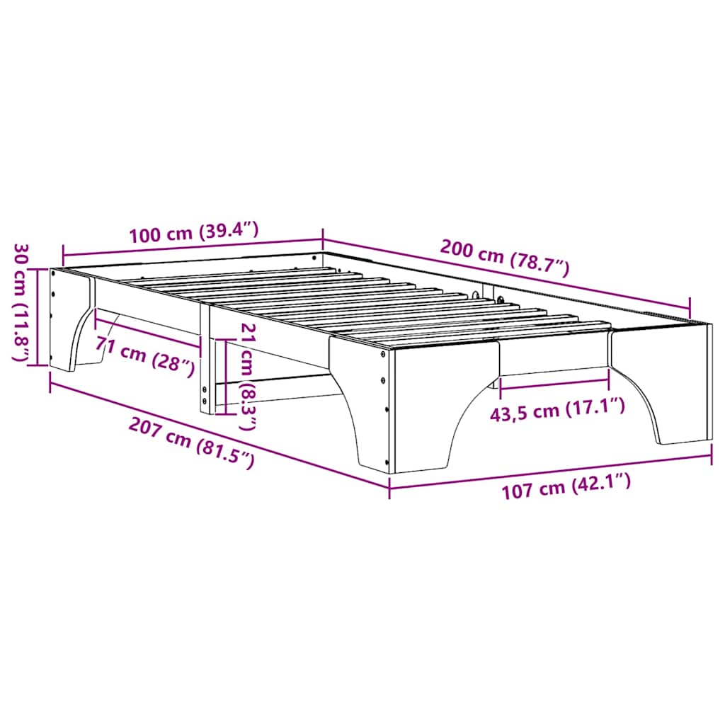 Struttura del letto Marrone cerato 100 x 200 cm Pino massello | homemem39