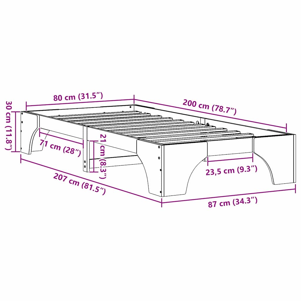 Struttura del letto Marrone cerato 80 x 200 cm Pino massello