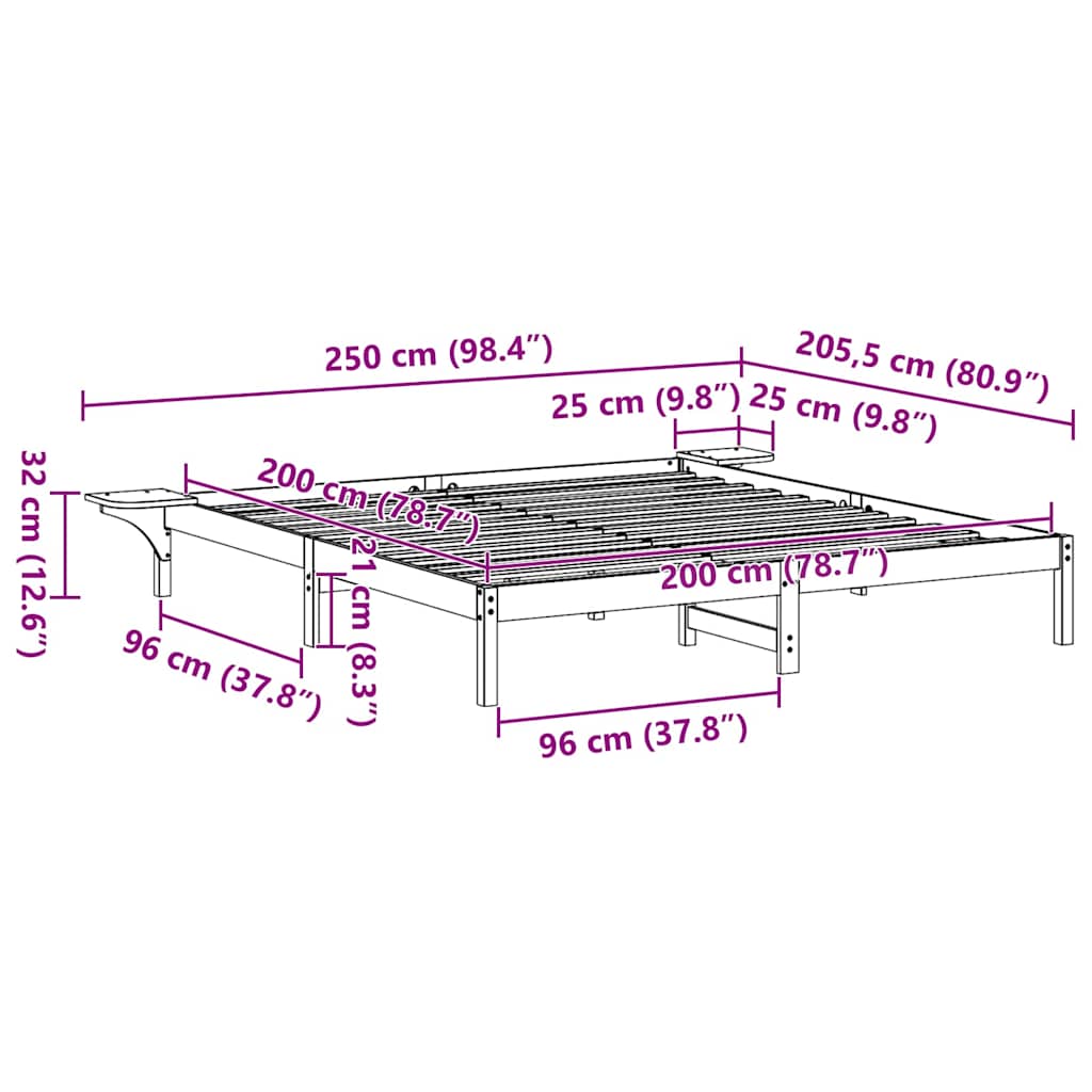 Struttura del letto Bianco 200 x 200 cm Pino massello