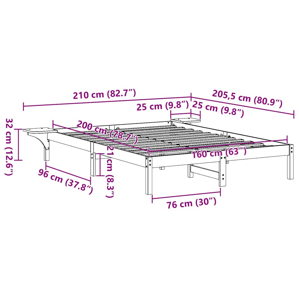 Struttura del letto Marrone cerato 160 x 200 cm Pino massello | homemem39