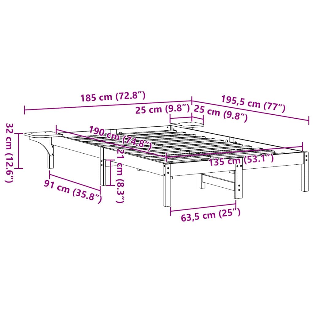 Struttura del letto Bianco 135 x 190 cm Pino massello | homemem39