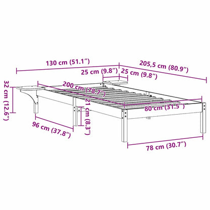 Struttura del letto Bianco 80 x 200 cm Pino massello