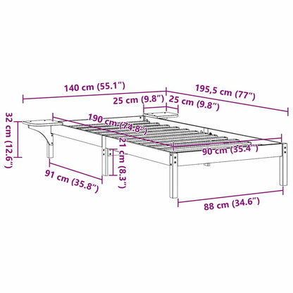 Struttura del letto Naturale 90 x 190 cm Pino massello