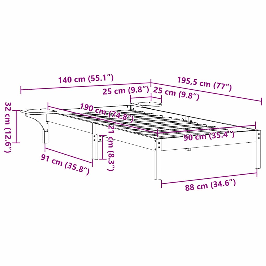 Struttura del letto Marrone cerato 90 x 190 cm Pino massello | homemem39