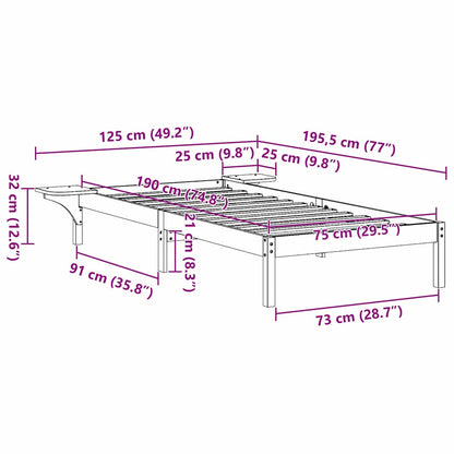 Struttura del letto Naturale 75 x 190 cm Pino massello