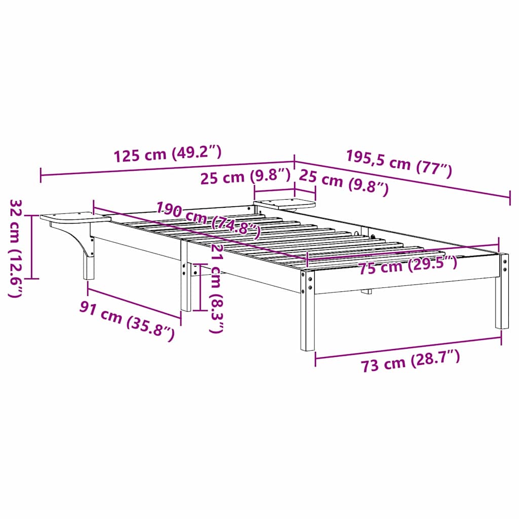Struttura del letto Bianco 75 x 190 cm Pino massello
