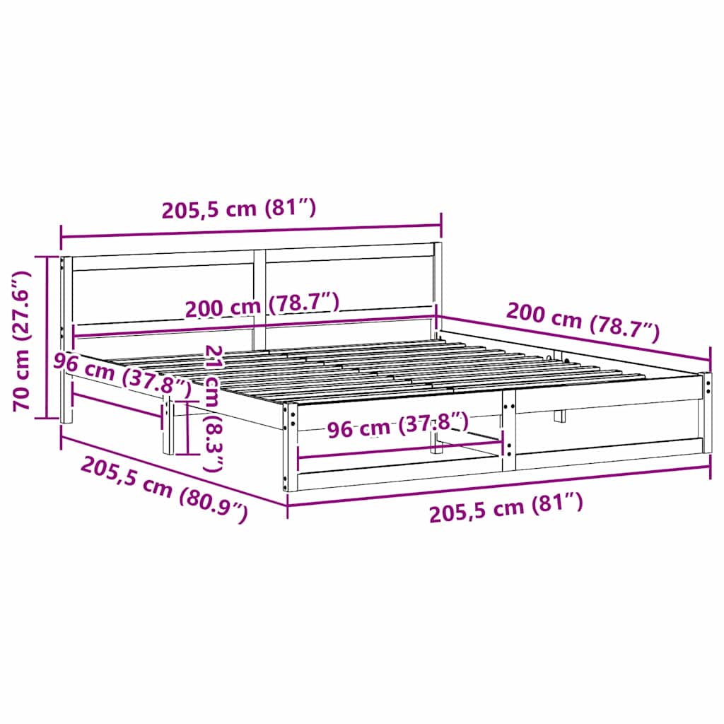 Struttura del letto Naturale 200 x 200 cm Pino massello