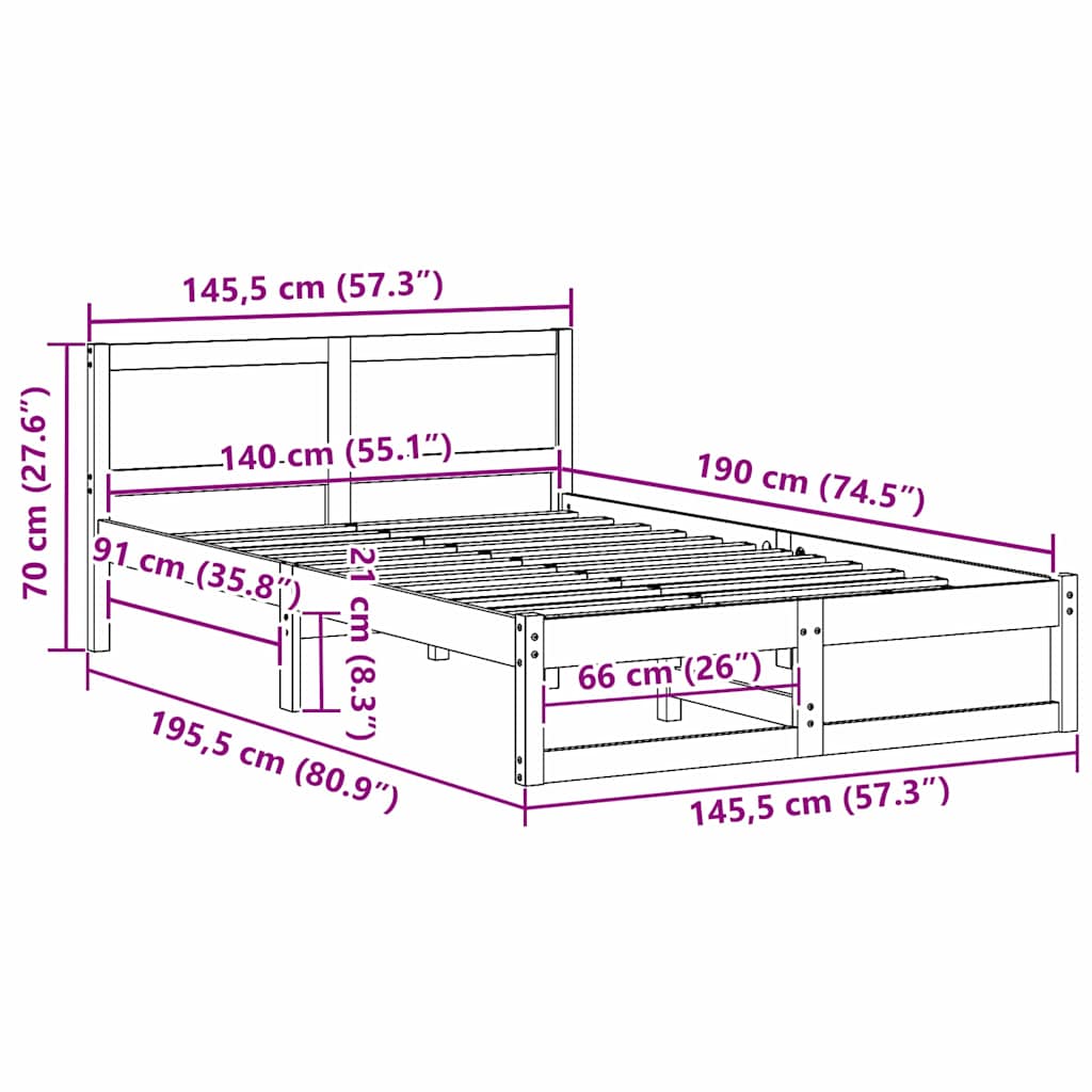 Struttura del letto Marrone cerato 140 x 190 cm Pino massello | homemem39