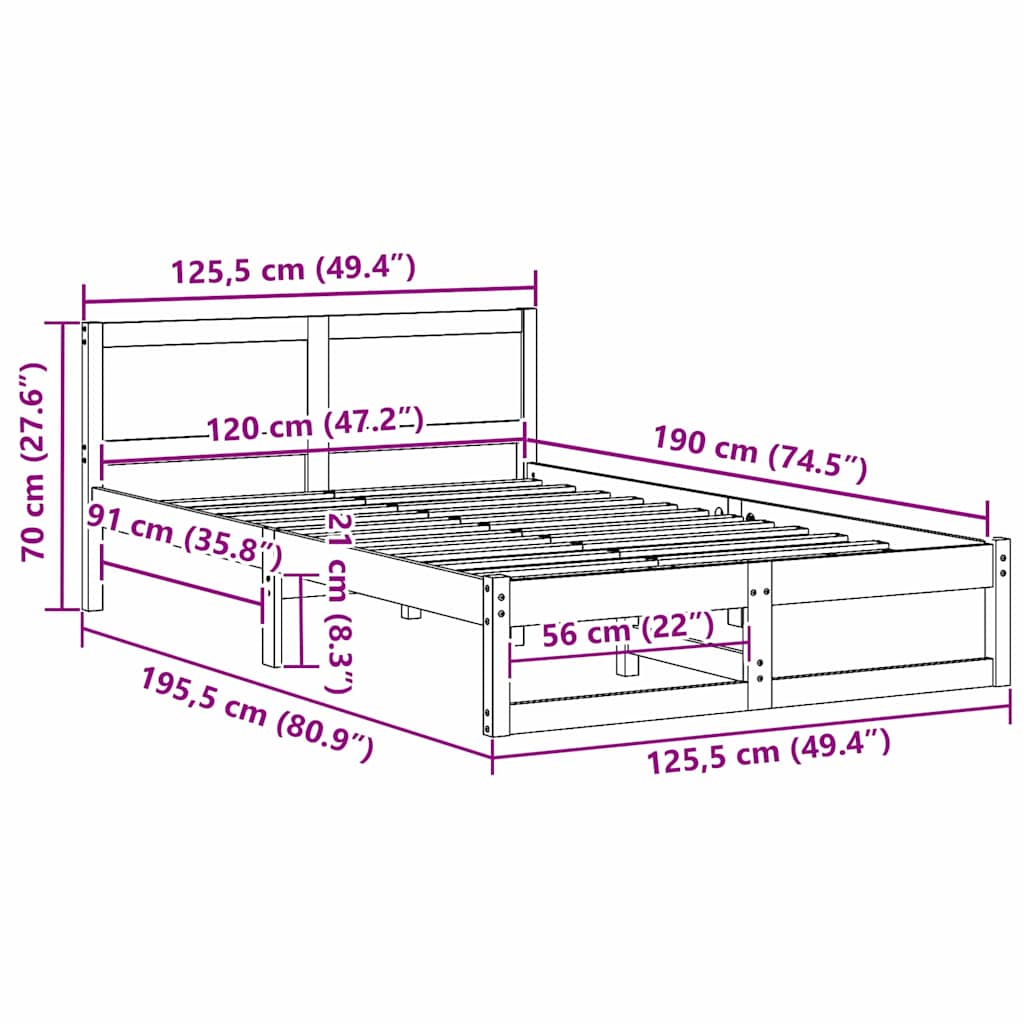 Struttura del letto Bianco 120 x 190 cm Pino massello | homemem39