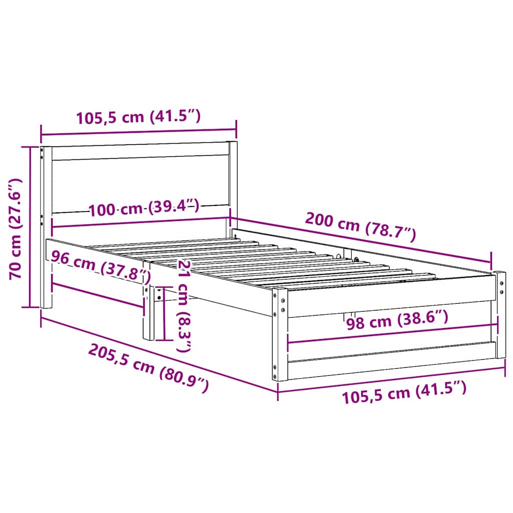 Struttura del letto Bianco 100 x 200 cm Pino massello