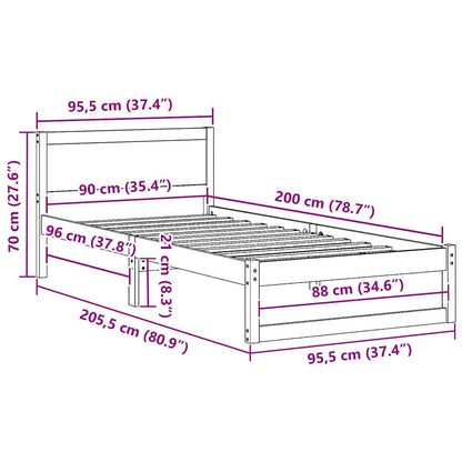 Struttura del letto Bianco 90 x 200 cm Pino massello | homemem39