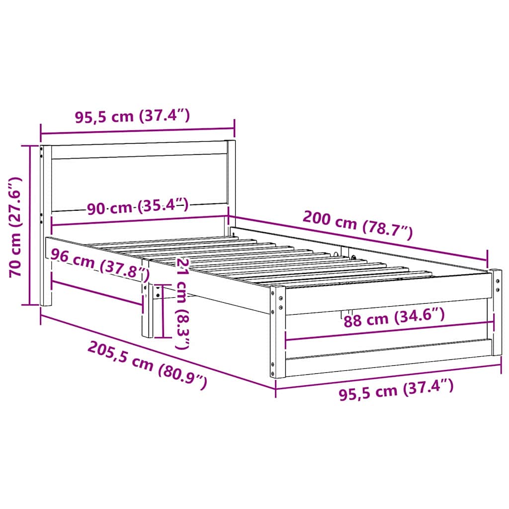Struttura del letto Marrone cerato 90 x 200 cm Pino massello
