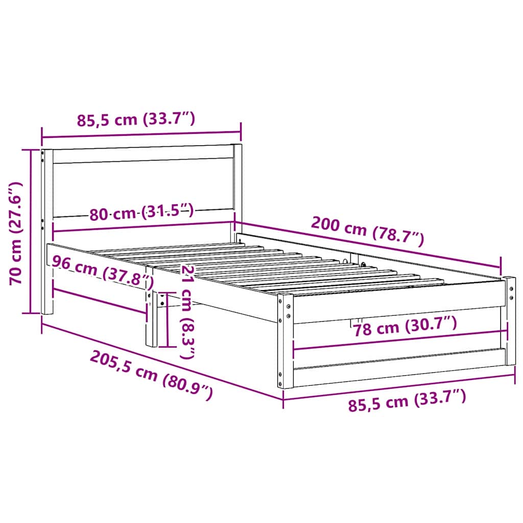 Struttura del letto Naturale 80 x 200 cm Pino massello | homemem39