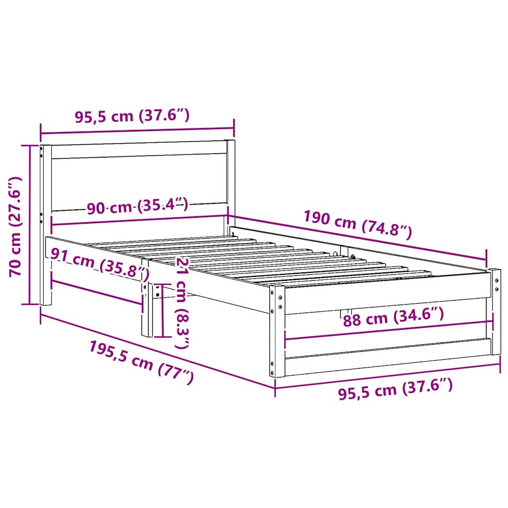 Struttura del letto Naturale 90 x 190 cm Pino massello