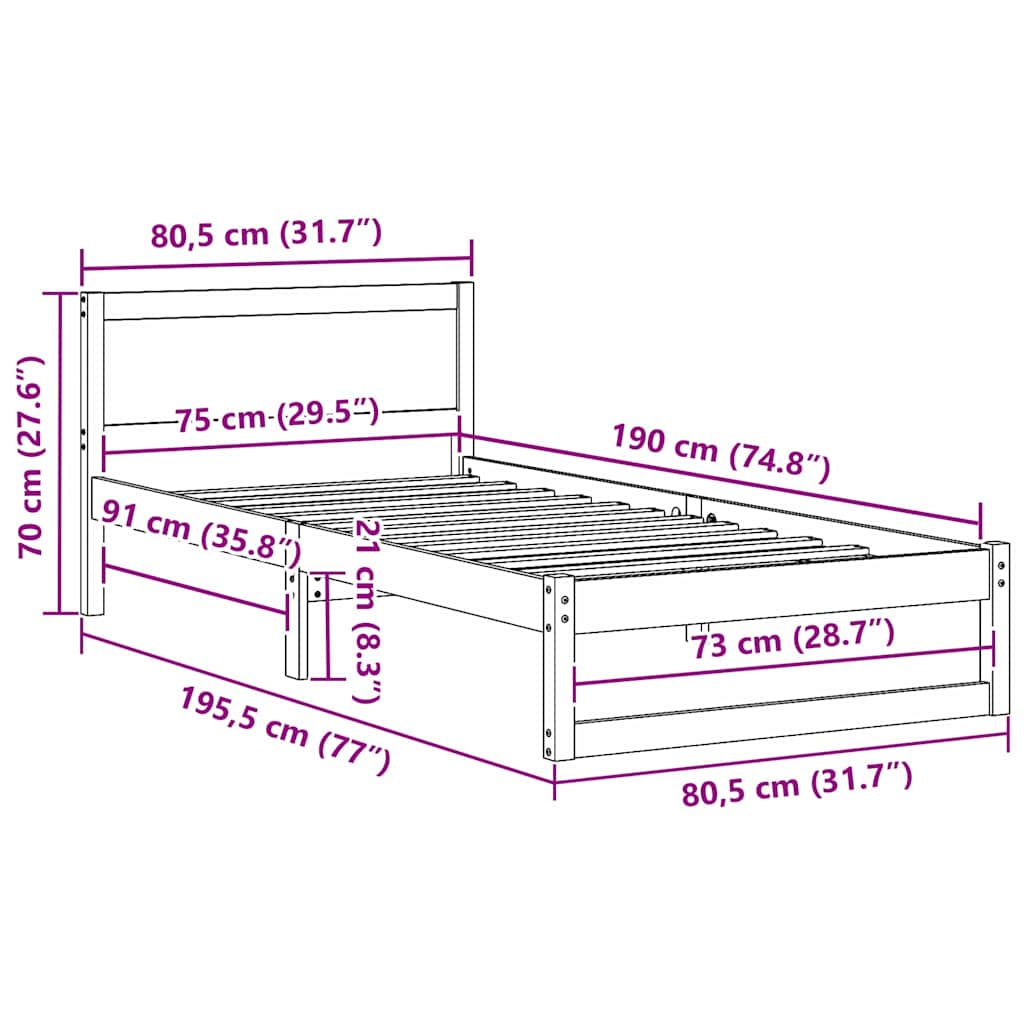 Struttura del letto Bianco 75 x 190 cm Pino massello | homemem39