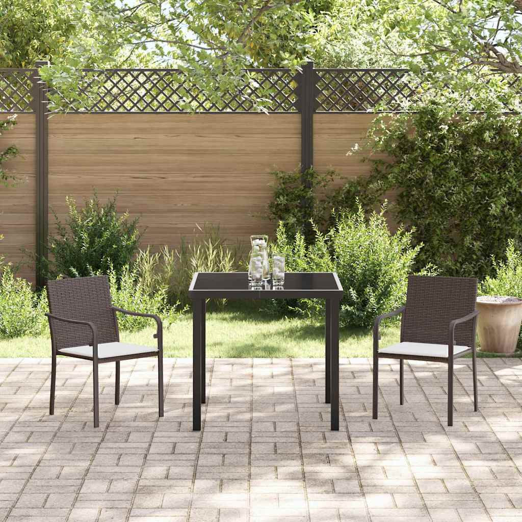 Set da Pranzo per Giardino 3 pcs Marrone Poly Rattan - homemem39