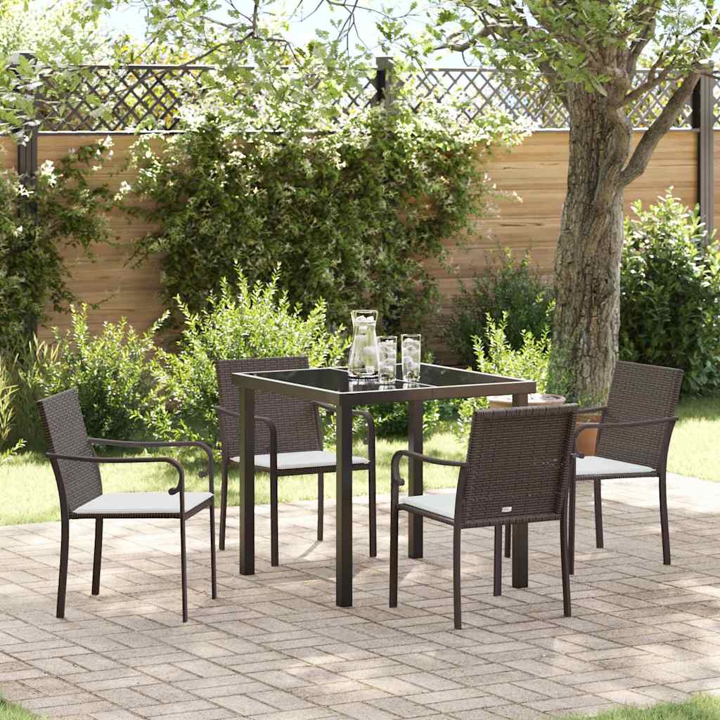 Set da Pranzo per Giardino 5 pcs Marrone Poly Rattan - homemem39